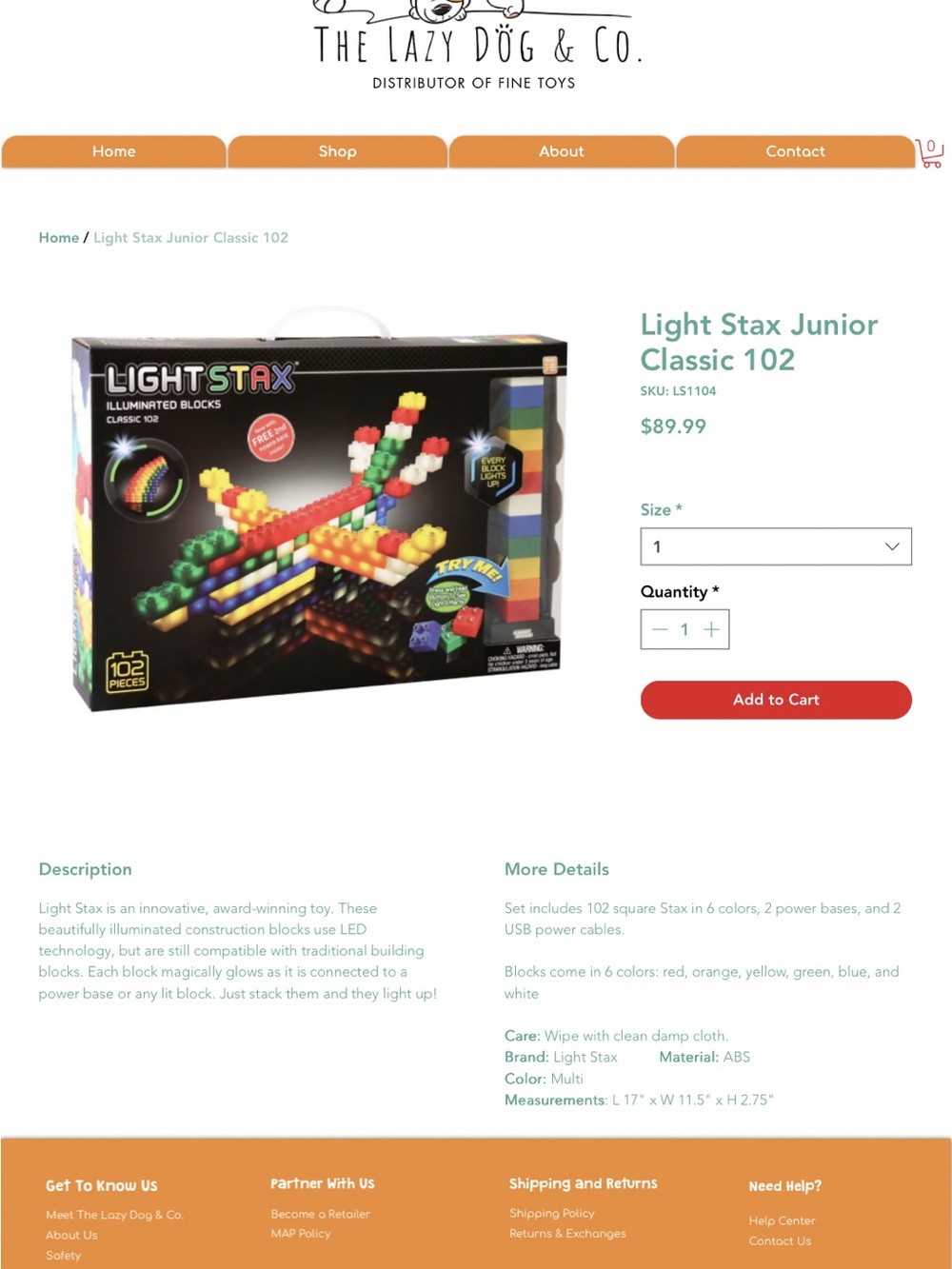 Light Stax Junior Classic 102 (101) illuminated building blocks Orig $90